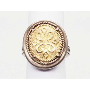 Arts Elegance Designer Medallion Style Ring 14k Gold & Sterling Silver Size 7.25